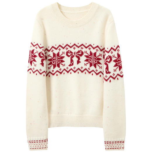 三彩2025冬季新款费尔岛针织衫圆领宽松毛衫套头圣诞M 商品图4