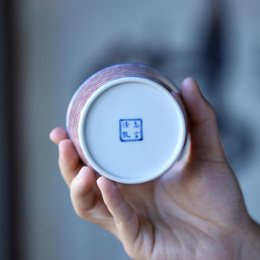 【曰何】 青花釉里红海水龙纹手工铜盖建水 商品图6