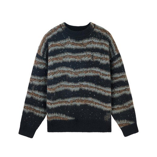 徐太浪【条纹设计 毛绒感】复古撞色毛衣男秋冬季休闲针织衫上衣 商品图4