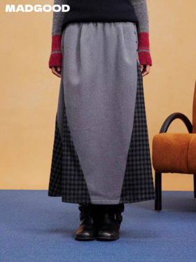 马得工地/MDGDBQ14984/拼接格子呢料半裙