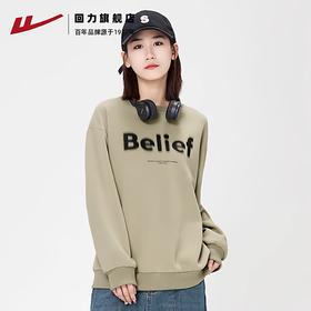 回力2025秋季新款美式复古灰色无帽卫衣女春秋宽松字母短款上衣潮