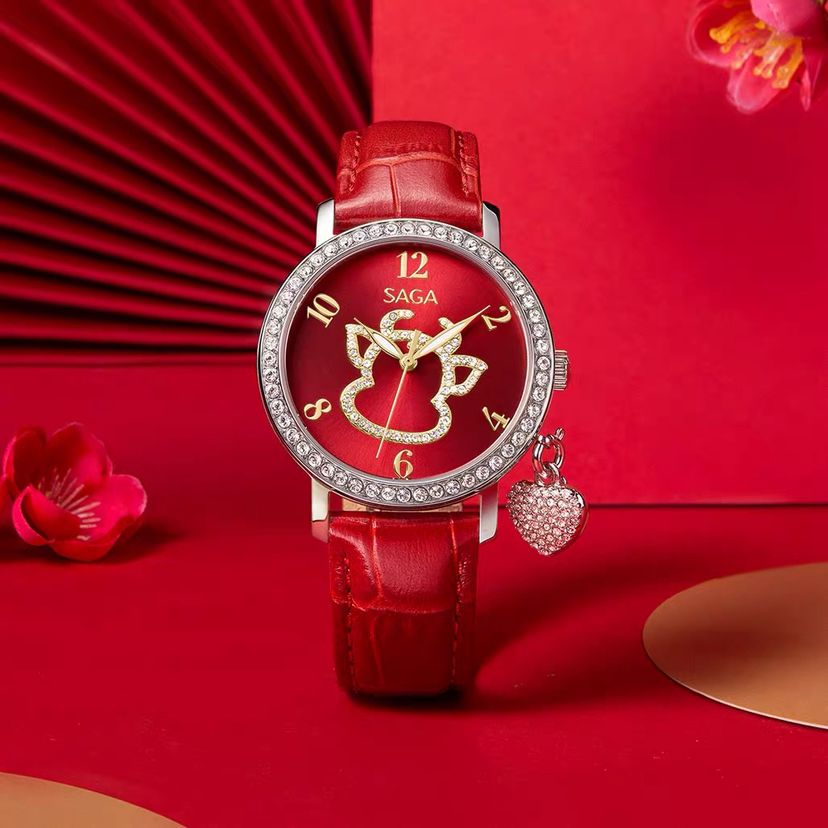 SAGA世家表女士手表时尚 轻奢高级感限定款腕表红色时装女士手表