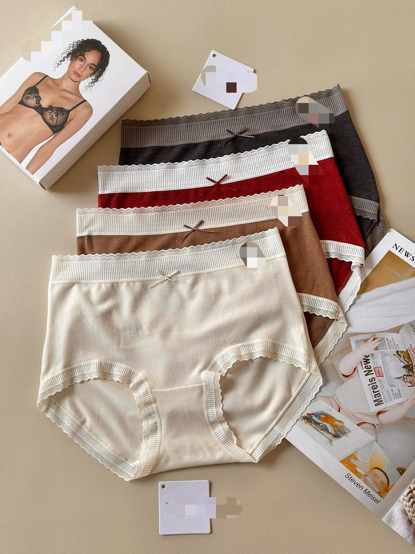 1126-1秋冬 亲肤磨毛 温润保暖 女士中腰花边内裤 四色一盒不拆卖 贼贴合 适合90-140斤
