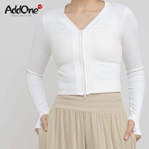 AddOne +1瑜伽普拉提运动大V领罗纹高弹短款拉链长袖外搭 商品图0