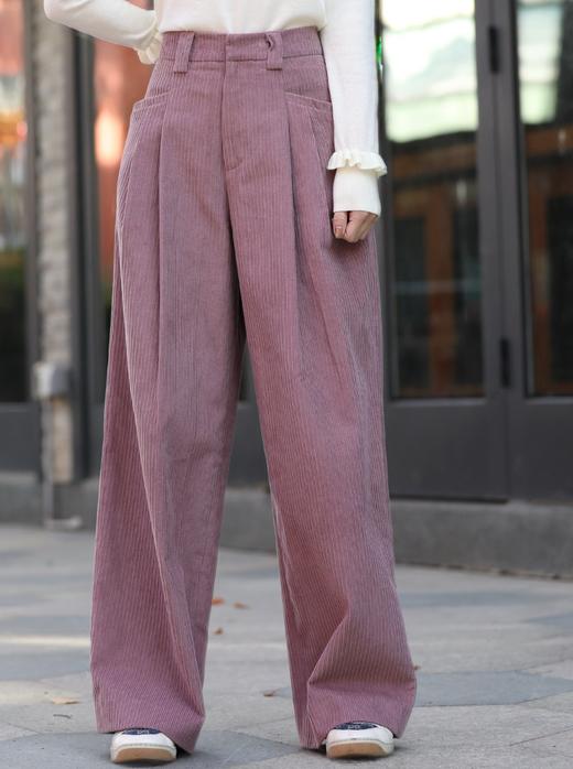 TYNVIE 灯芯绒褶皱阔腿裤 - 粉色 商品图0