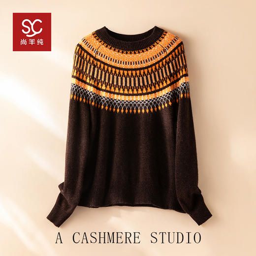 苏格兰小镇~复古费尔岛提花100%纯山羊绒衫女冬季新款针织毛衣 商品图0