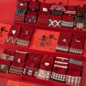 【本命年穿搭❗️样式精美高级】25新款礼盒袜子女中筒羊绒袜新年大红袜子双针双路本命年礼盒袜。ja