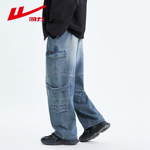 回力工装牛仔裤男2025春秋新款美式高街阔腿休闲裤宽松直筒长裤子 商品图4
