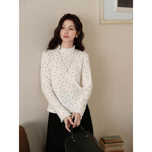 鹿向南「绒点絮语」杏色波点显瘦打底针织衫女秋冬半高领长袖上衣 商品图4