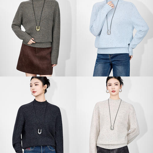 「高货wl」全新升级【铂金会员238/天猫319/差价81】(00251)洛诗琳密织彩点纱美丽诺羊毛上衣2025秋冬立领宽松针织毛 商品图4