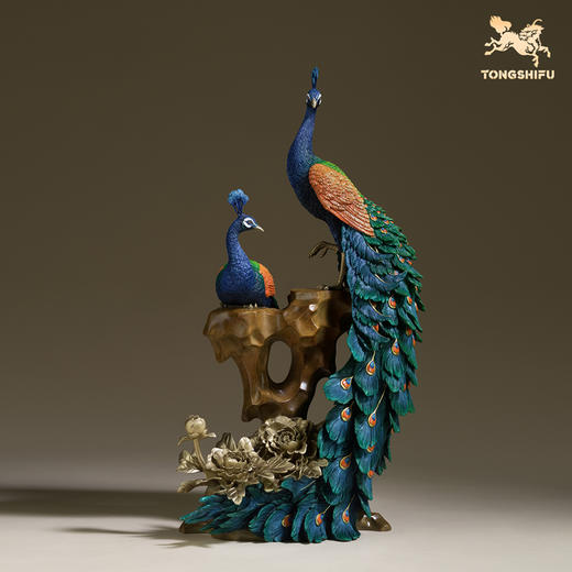 铜师傅《花开富贵》客厅桌面铜孔雀摆件 家居装饰工艺品 乔迁礼物 商品图1