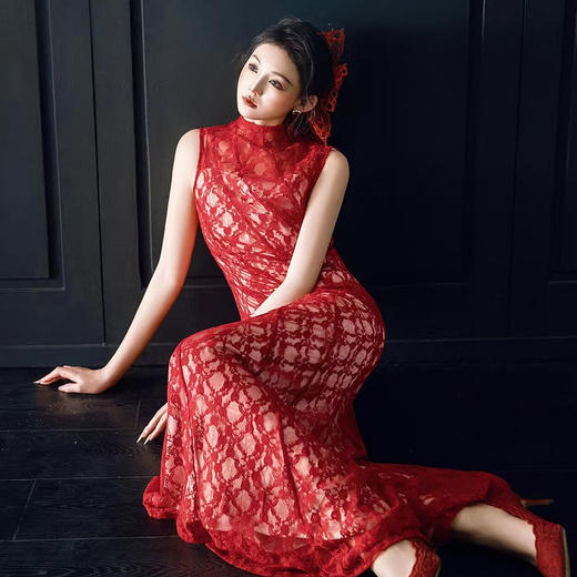 新中式订婚礼服旗袍新娘敬酒服高级无袖红色2025新款出阁礼服 商品图3