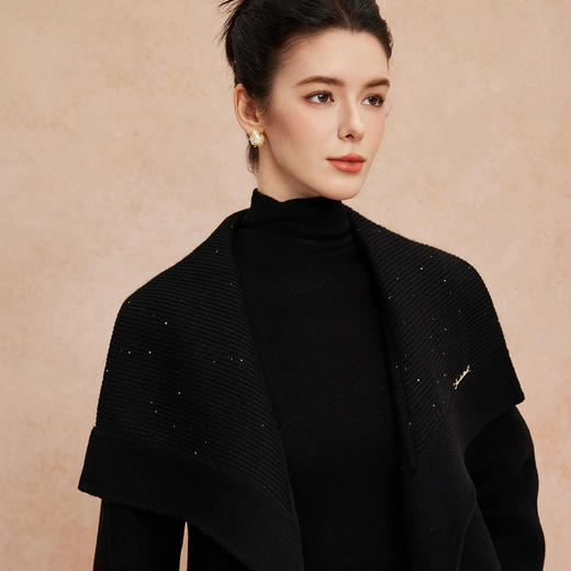 QH954斯尔丽25新款静奢风精致亮片大翻领显瘦一手长双面呢羊毛大衣 商品图2