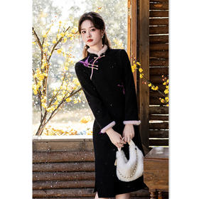 SKY 901512加绒加厚冬装国风新中式长袖旗袍改良复古旗袍