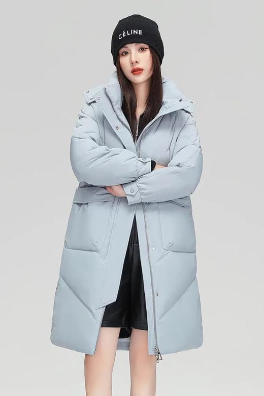 雪中飞 蓝色简约休闲中长款羽绒服外套 21682 商品图1