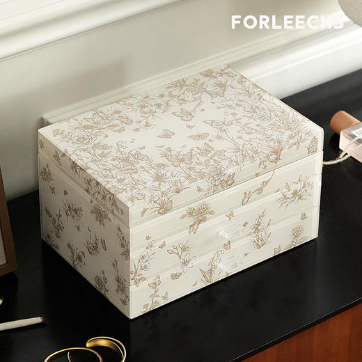 大容量分区首饰收纳盒 | FORLEECHS 精致时尚 饰品收纳复古提花便携式首饰盒 商品图1