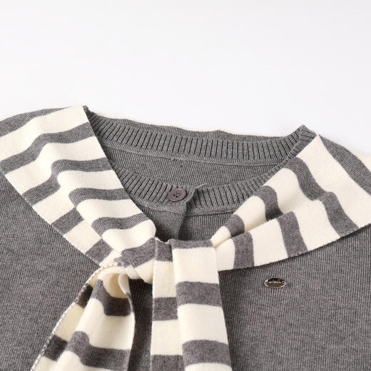 奢姿大码女装2025冬季减龄条纹披肩设计圆领两件套胖妹妹时尚套装9854991065 商品图1