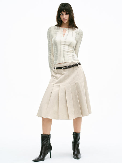 TR她热 涂鸦噪点 灰白扎染印花街头镂空设计感百搭修身打底衫上衣 商品图2