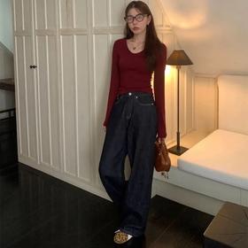 水貂绒丹宁牛仔裤｜加绒加厚升级，直筒阔腿黄金廓形