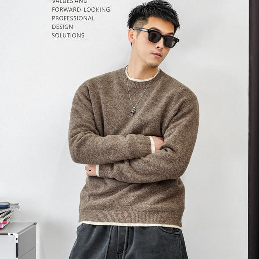 徐太浪【毛绒感 混纺保暖】假两件毛衣男秋冬款休闲内搭针织上衣 商品图0