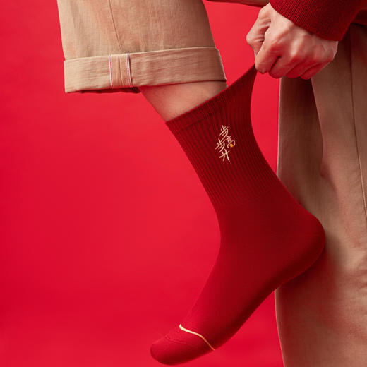 4双一组！新年本命年男袜中筒袜 护你步步顺意 财源广进 步步高升精致刺绣 10A抗菌防臭    无骨一体舒适不硌脚 商品图8