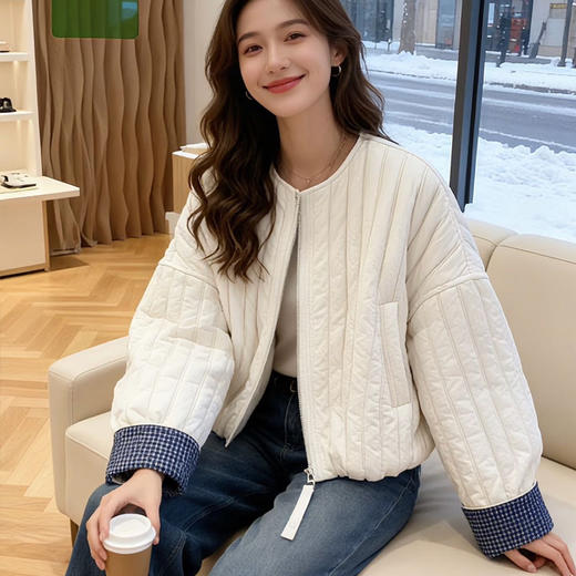 格子卷边袖短款棉服｜轻量化版型，怎么搭都好看！【3-5天发货】 商品图5