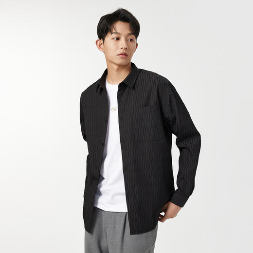 GXG男装【压褶工艺】春季时尚肌理感面料男款翻领长袖衬衫K&C 商品图2
