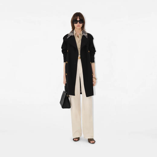 BURBERRY 巴宝莉 女士卡斯尔福德版型 – 中长款格纹衣领 Trench 风衣 黑色 8113626 A1189 商品图3