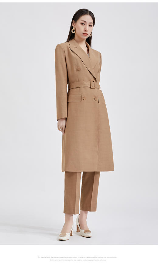 【积分兑换】阿菁娜经典平驳领西装式风衣修身优雅简约中长款大衣A27C205019.1 商品图0