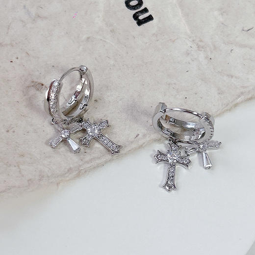 双十字架锆石耳坠嘻哈潮耳扣-纪念日百货门店同款165803979 商品图2