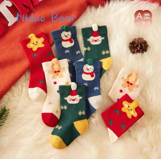 尼多熊2025儿童圣诞袜秋冬棉袜a类婴儿宝宝圣诞袜无骨不勒腿 6双装 商品图2