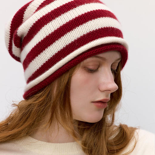 东黎 • 童心未远 素色彩条冷帽 山羊绒冬季帽子 5397 商品图6