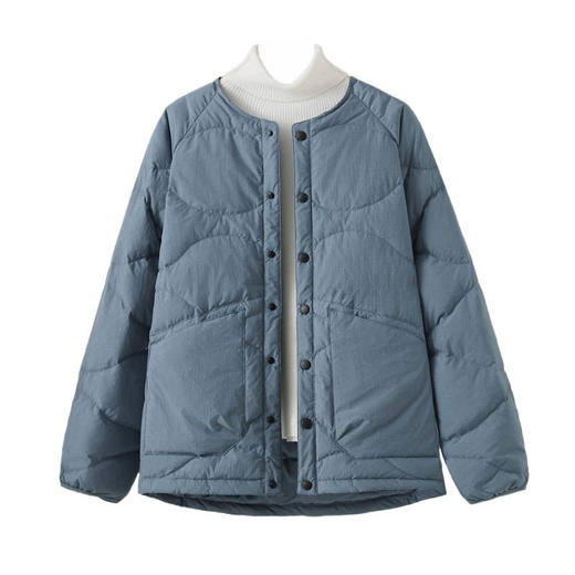 XJM78402025冬季新款纯色文艺宽松休闲简约舒适夹棉圆领棉服外套上衣女 商品图4