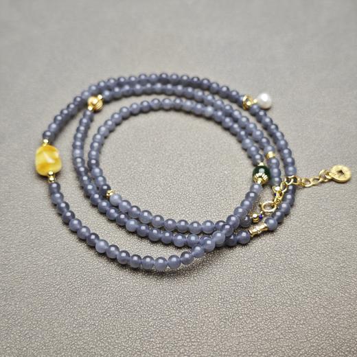 精美！和田玉青海料冰底烟紫4mm直径手串 1122-25 商品图1