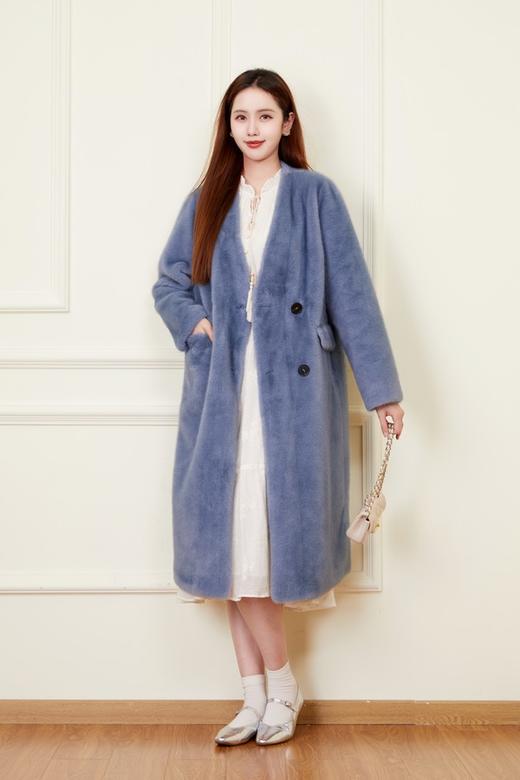 ELLA JADE 韩版宽松气质V领皮草大衣外套 21325 商品图2