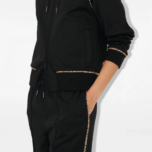 BURBERRY 巴宝莉 女士马术骑士徽标刺绣格纹装饰棉质混纺运动裤 黑色 8113099  A1189 商品图2