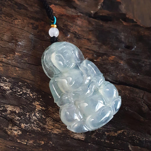【天然正品】A货翡翠天然收藏级细腻冰种晴水飘蓝花观音坐莲（平安安乐）翡翠吊坠项链56.1*36.8*8.7MM（皆取最大值）女士191125NJT08 商品图4