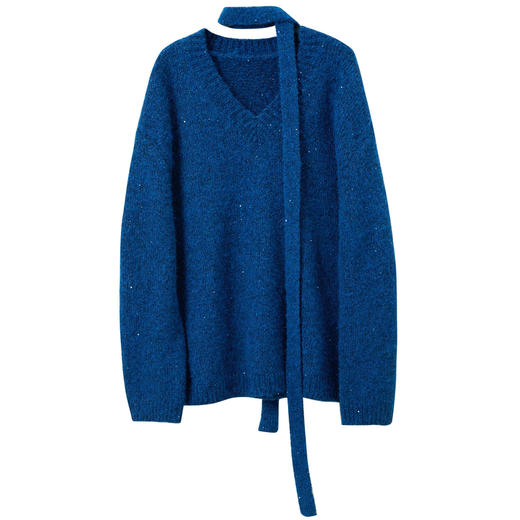 三彩2025冬季新款亮片针织衫V领飘带毛衫套头氛围感上衣M 商品图4