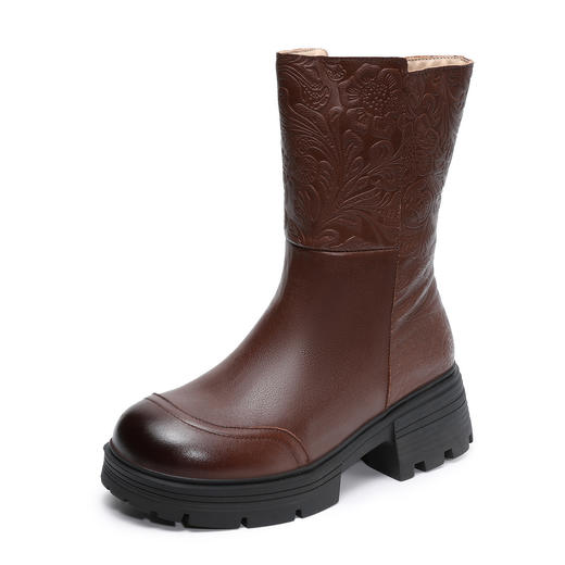 ZM 258770加绒保暖加厚真皮棉靴压花中筒靴 商品图4