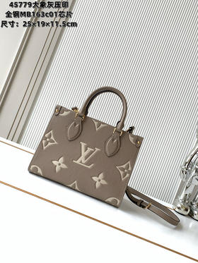 秋冬特惠💰1330 渠道级LV【全钢五金 变码芯片】te级LV 全套包装 M45779大象灰丝印 本款 OnTheGo小号手袋