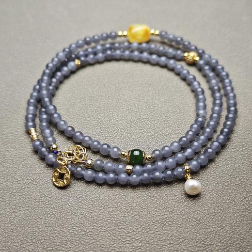 精美！和田玉青海料冰底烟紫4mm直径手串 1122-25 商品图5