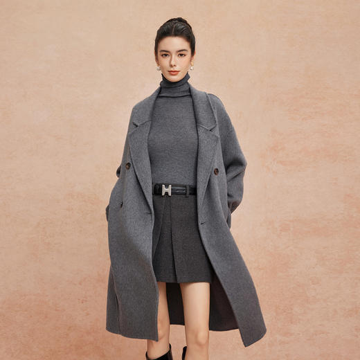 QH940斯尔丽2025新款西装领松弛感老钱风气质廓形百搭双面呢羊毛大衣 商品图4