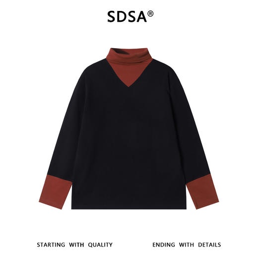 T5039SDSA男士秋冬新款痞帅男装简约拼接撞色可翻高领长袖T恤百搭时尚 商品图1