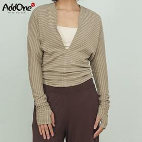 AddOne+1New瑜伽休闲大V领条纹针织长袖羊绒混纺