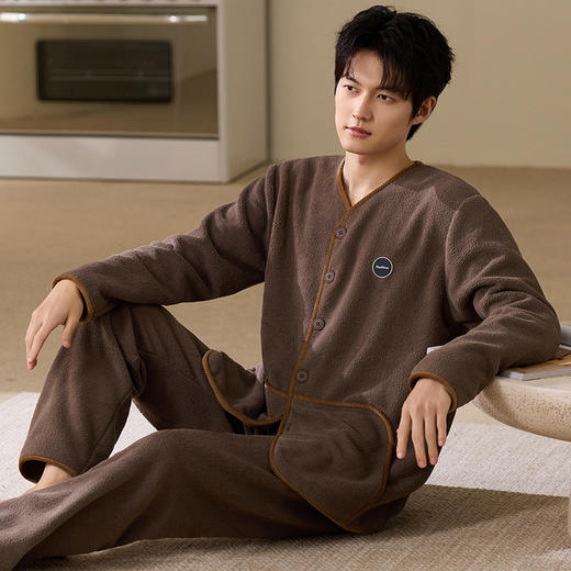 秋冬男士珊瑚绒睡衣 简约休闲保暖睡衣家居服套装 商品图7