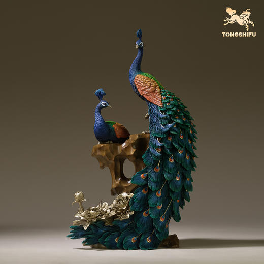 铜师傅《花开富贵》客厅桌面铜孔雀摆件 家居装饰工艺品 乔迁礼物 商品图2