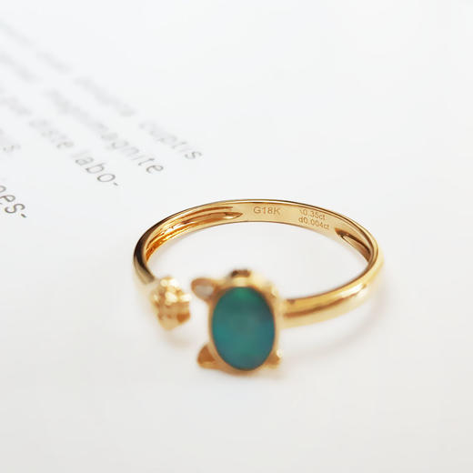 【天然正品】AU750黄金镶钻镶天然约0.35克拉欧泊猫咪造型开口戒指12号（戒圈可改）女士101025NJM05特价：1680 商品图6