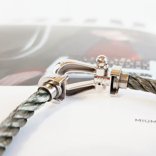 【95新】FRED斐登Force 10系列0B0005大号18K白金Force 10马蹄扣手链链扣约26*14mm。灰色链绳19号/黑色链绳17号中性款301025NJS12 商品图5