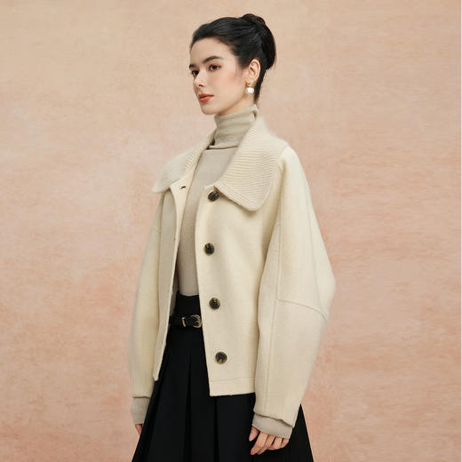 QH943斯尔丽25新款时尚减龄混色拼针织领小个子短款羊毛大衣 商品图2