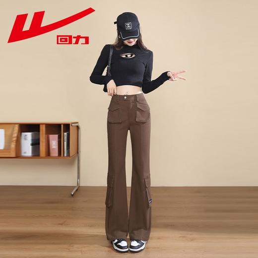 回力美式工装裤女款2025秋季新款小个子运动休闲裤高腰显瘦喇叭裤 商品图3